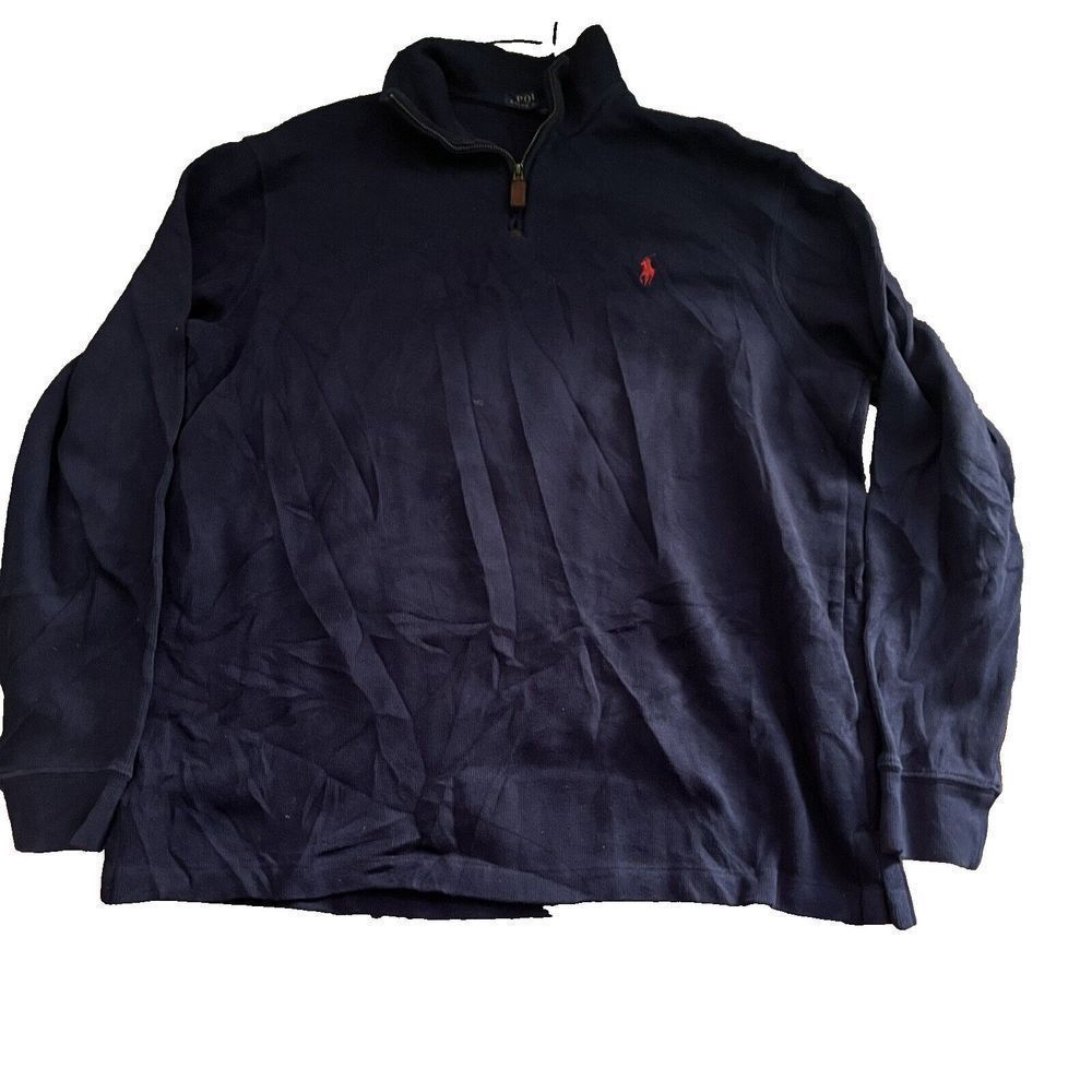 Polo Ralph Lauren‎ Sweater Mens Size Large Navy Blue 1/4 Zip Mock Neck